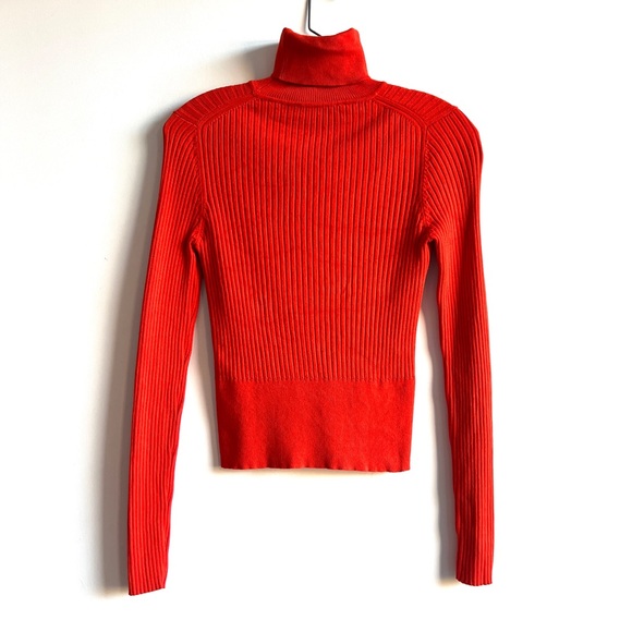 Zara red orange tangerine ribbed knit turtleneck top - Picture 3 of 4